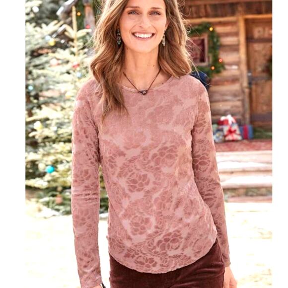 Sundance Delicate Senses Top Womens Small Pink Floral Velvet Burnout Bohemian - Picture 4 of 9